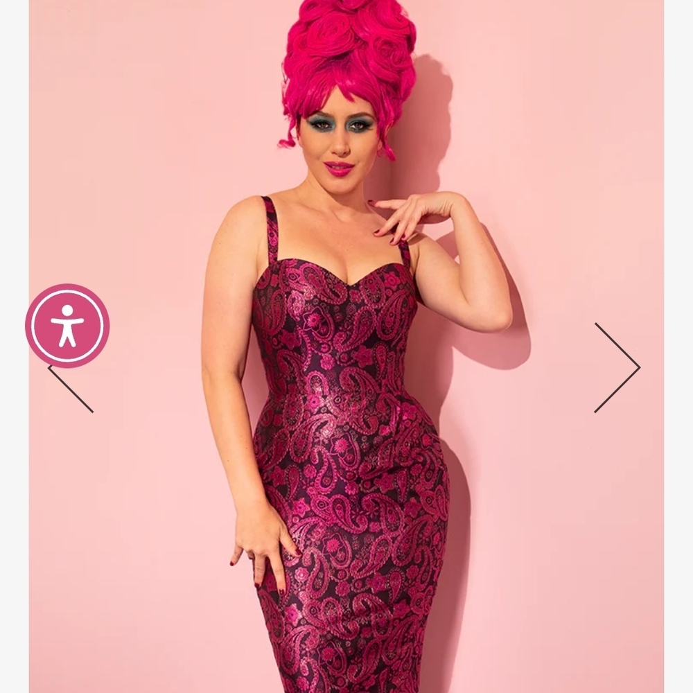 Vixen by Micheline Pitt Fuchsia Paisley Midi Dress